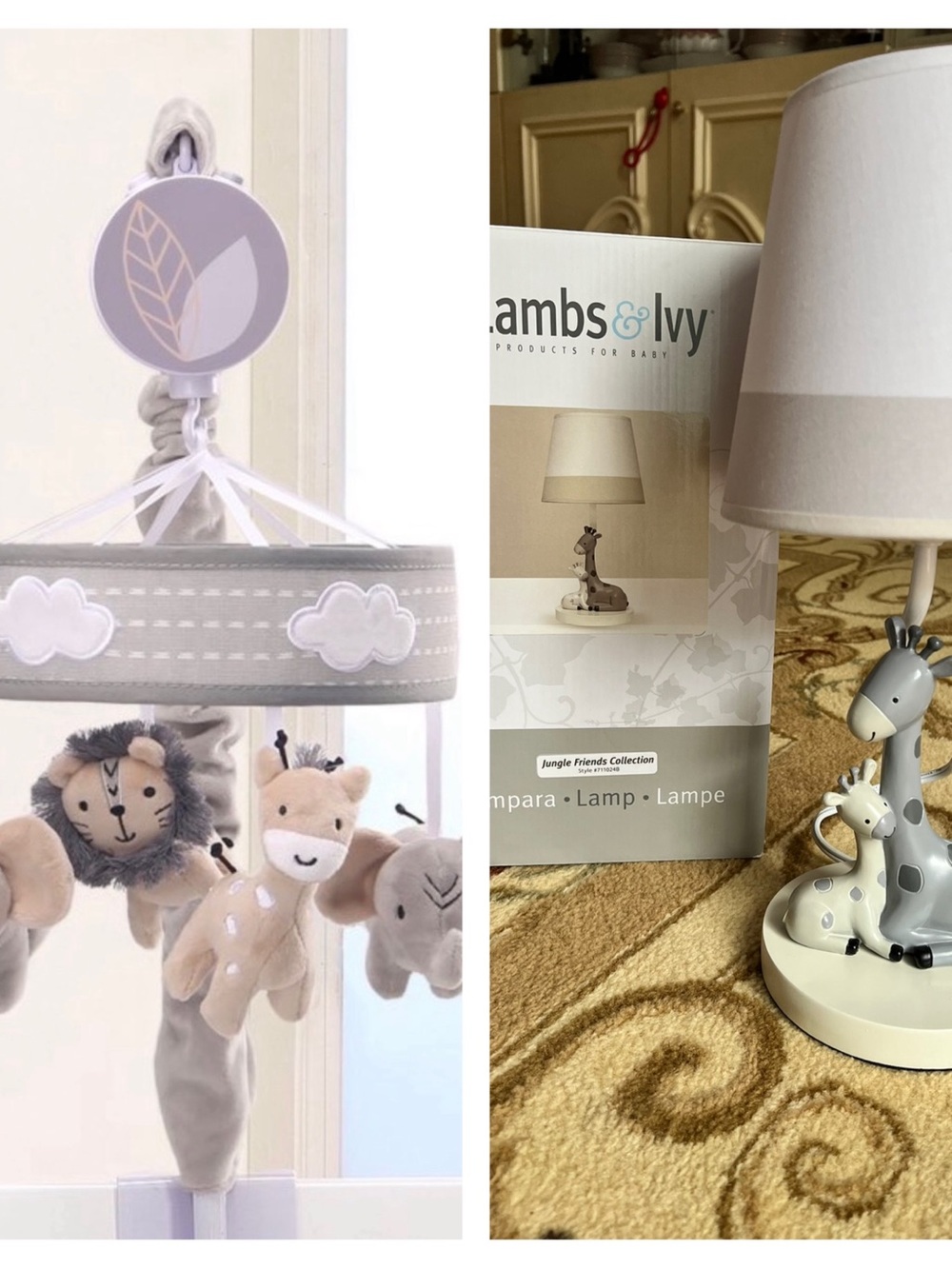 Lamb and Ivy nursery jungle friends lamp and musical crib mobile